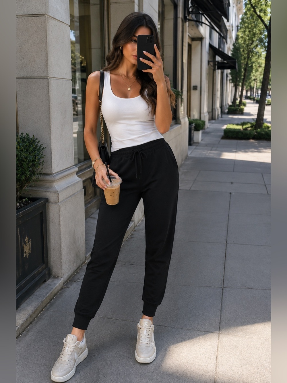 SO Black Jogger Sweatpants Womens Large Drawstring Pockets Stretch